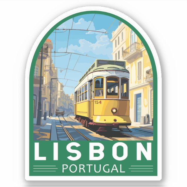 Lisbon Portugal Yellow Tram Travel Art Vintage (Front)