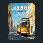 Lisbon Portugal Yellow Tram Travel Art Vintage Magnet<br><div class="desc">Lisbon retro vector travel design in an emblem style. A thriving port city located at the estuary of the Tagus River,  known for its old pastel-coloured buildings.</div>