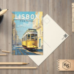 Lisbon Portugal Yellow Tram Travel Art Vintage Postcard<br><div class="desc">Lisbon retro vector travel design in an emblem style. A thriving port city located at the estuary of the Tagus River,  known for its old pastel-coloured buildings.</div>