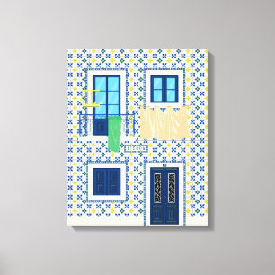 Lisbon Portuguese house with tiles and bird Canvas Print