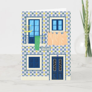 Lisbon Portuguese house with tiles and bird Card