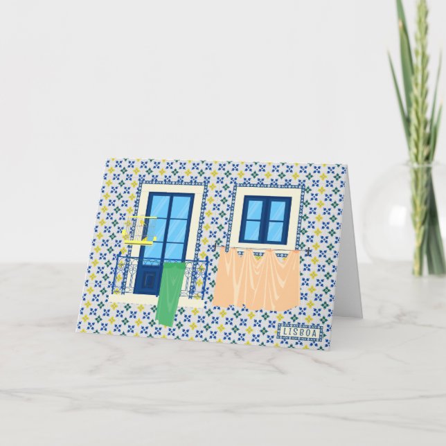 Lisbon Portuguese house with tiles and bird Card (Front)