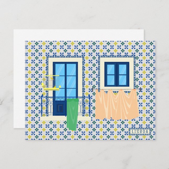 Lisbon Portuguese house with tiles and bird Postcard (Front/Back)