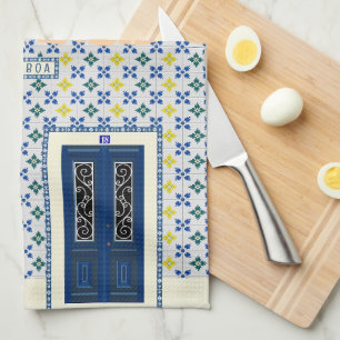 Lisbon Portuguese house with tiles and bird Tea Towel