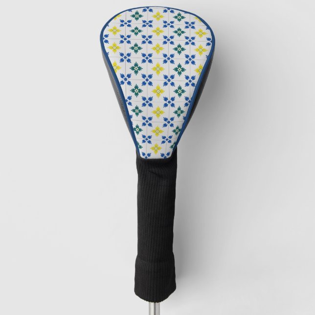 Lisbon pretty tiles or azulejo pattern golf head cover (Front)
