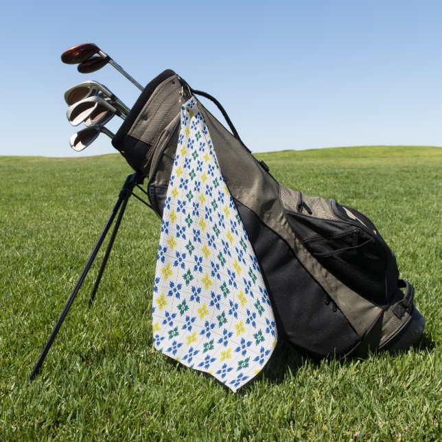 Lisbon pretty tiles or azulejo pattern golf towel (Green)