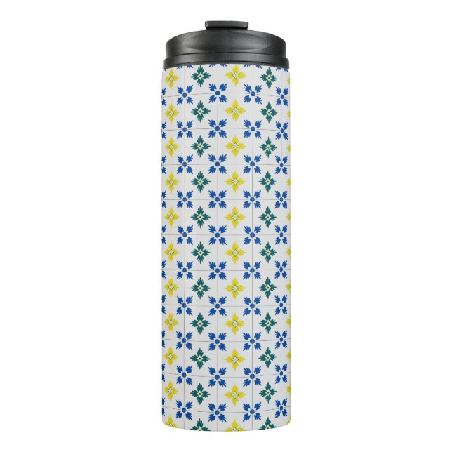 Lisbon pretty tiles or azulejo pattern thermal tumbler (Front)