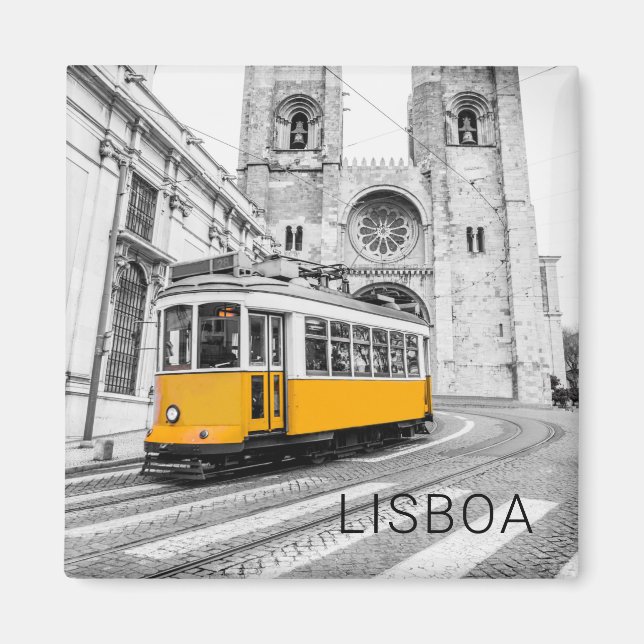 Lisbon Retro Tram Portugal Vintage Streetcar Magnet (Front)