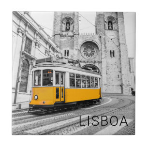 Lisbon Retro Tram Portugal Vintage Streetcar Tile