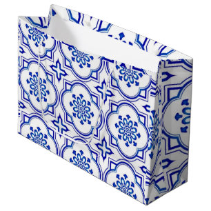 Lisbon Royale Classic Blue and White Geometric Large Gift Bag