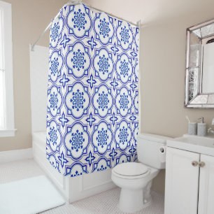 Lisbon Royale Classic Blue and White Geometric Shower Curtain