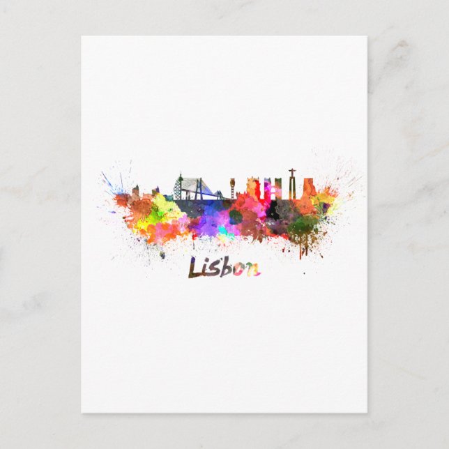 Lisbon skyline in watercolor postcard (Front)