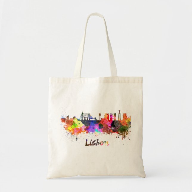 Lisbon skyline in watercolor tote bag (Front)