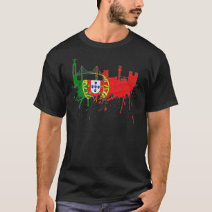 Lisbon Skyline Portugal Flag Painting Fan Art I Lo T-Shirt