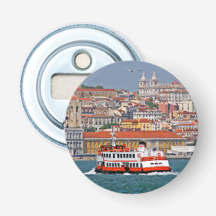 Lisbon skyline with old ferry on Tagus river Bottle Opener
