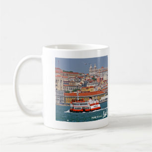 Lisbon skyline with old ferry on Tagus river Coffee Mug