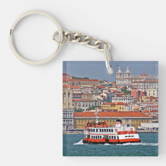 Lisbon skyline with old ferry on Tagus river Key Ring (Front)