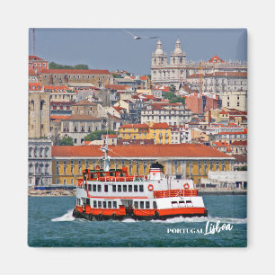 Lisbon skyline with old ferry on Tagus river  Magnet