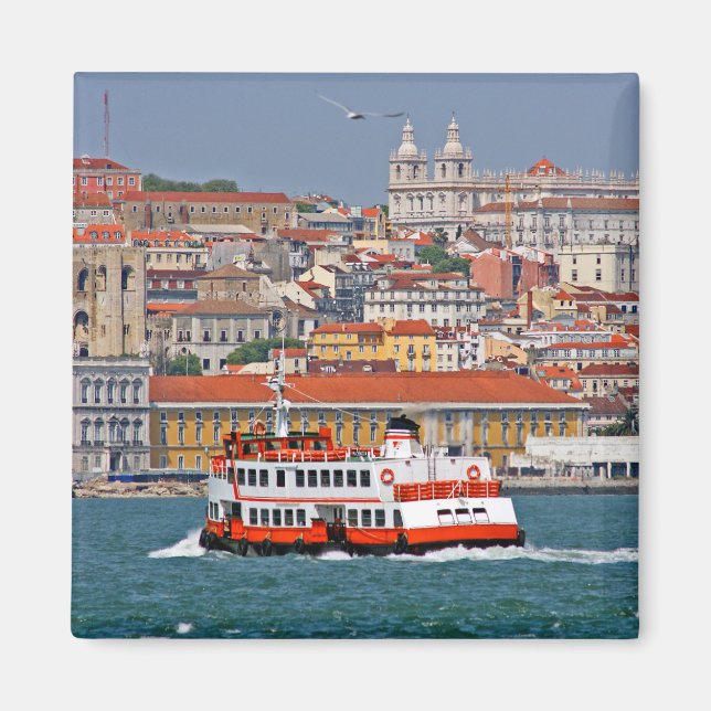 Lisbon skyline with old ferry on Tagus river Magnet (Front)