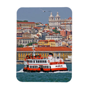 Lisbon skyline with old ferry on Tagus river Magnet