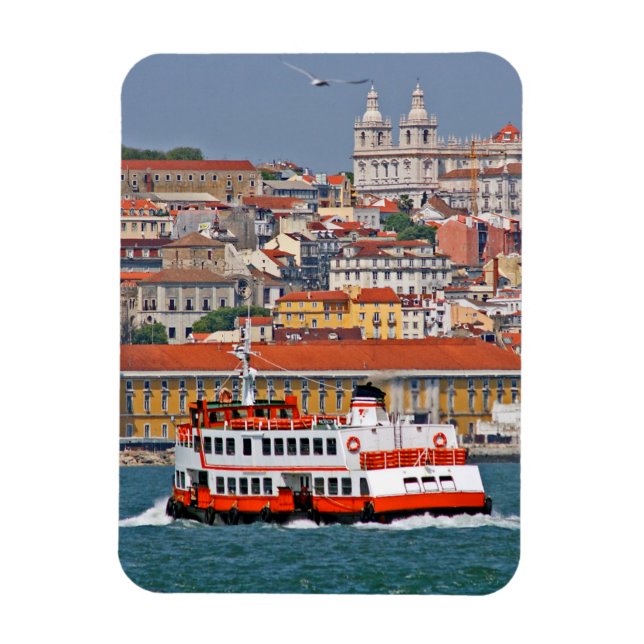 Lisbon skyline with old ferry on Tagus river Magnet (Vertical)