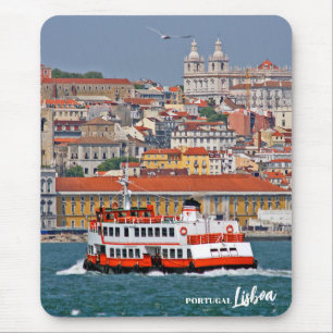Lisbon skyline with old ferry on Tagus river Mouse Mat