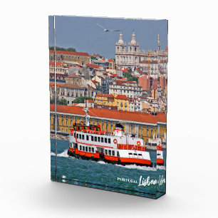 Lisbon skyline with old ferry on Tagus river Photo Block