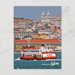 Lisbon skyline with old ferry on Tagus river Postcard