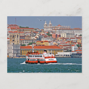 Lisbon skyline with old ferry on Tagus river Postcard