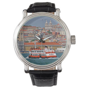 Lisbon skyline with old ferry on Tagus river Watch