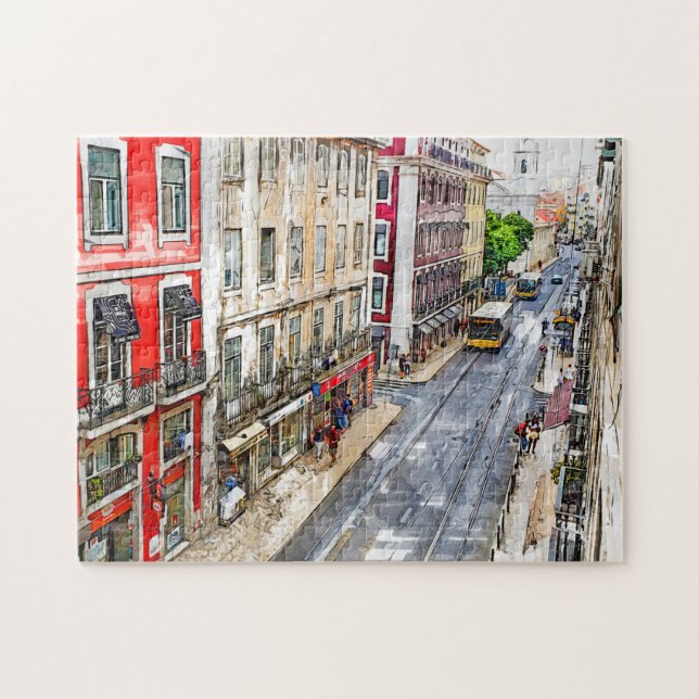 Lisbon Street Portugal Postcard Jigsaw Puzzle (Horizontal)