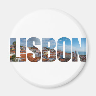 Lisbon text composed of old town panoramic view magnet