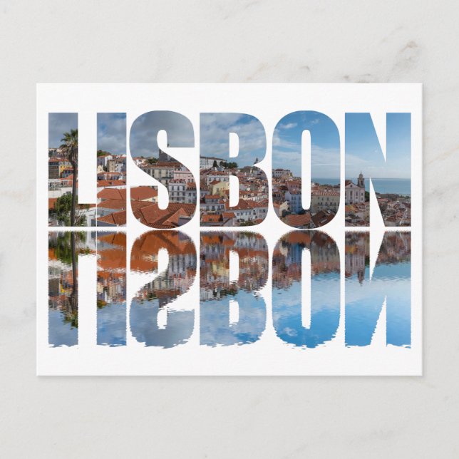 Lisbon text composed old town view with reflection postcard (Front)