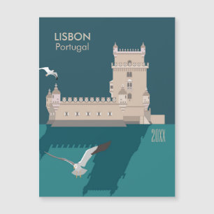 Lisbon Tower of Belem in vintage poster style