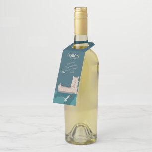 Lisbon Tower of Belem in vintage poster style Bottle Tag