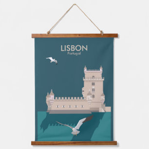 Lisbon Tower of Belem in vintage poster style Hanging Tapestry