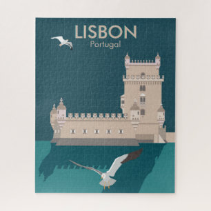 Lisbon Tower of Belem in vintage poster style Jigsaw Puzzle