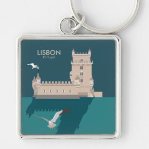 Lisbon Tower of Belem in vintage poster style Key Ring