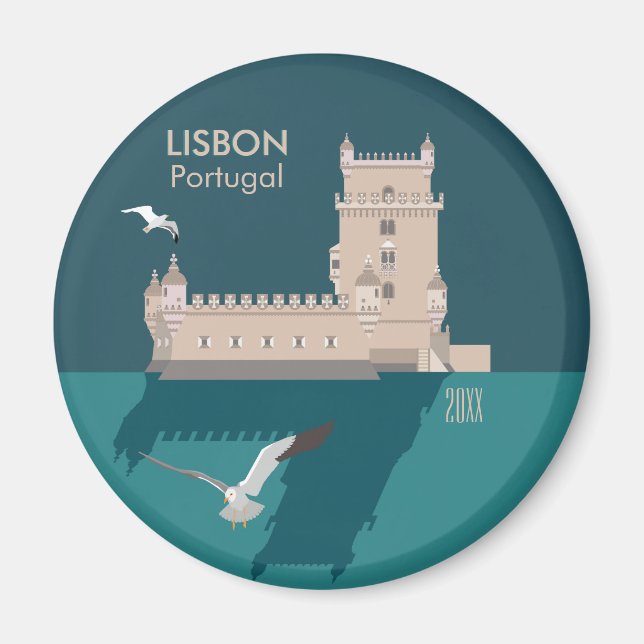 Lisbon Tower of Belem in vintage poster style Magnet (Front)