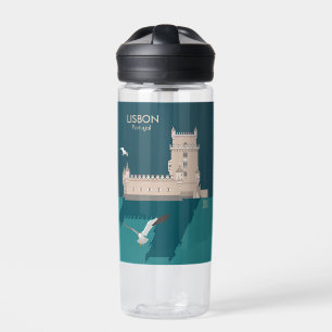 Lisbon Tower of Belem in vintage poster style Water Bottle