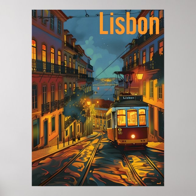 Lisbon Tram at Night Poster (Front)