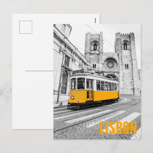 Lisbon Tram Portugal vintage streetcar Holiday Postcard (Front/Back)