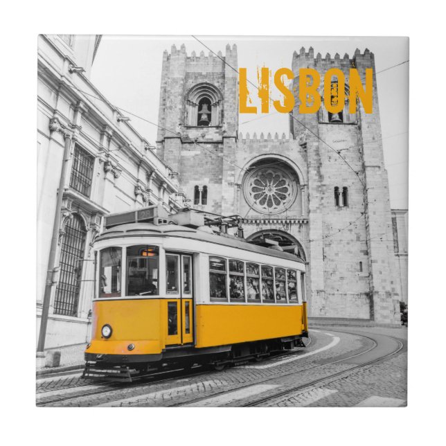 Lisbon Tram Portugal vintage streetcar Tile (Front)