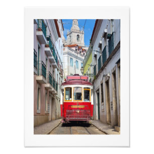 Lisbon tramway street illustration Portugal Poster