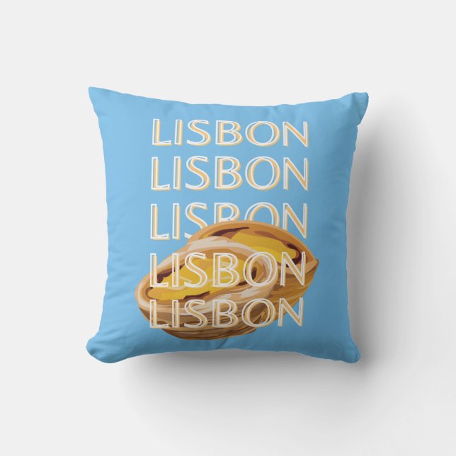 Lisbon Travel Art, Blue, Portugal Cushion (Front)