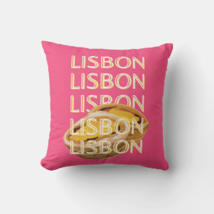 Lisbon Travel Art, Pink, Portugal Travel Art Cushion