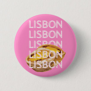 Lisbon Travel Art, Summer Travel Art, Pink 6 Cm Round Badge
