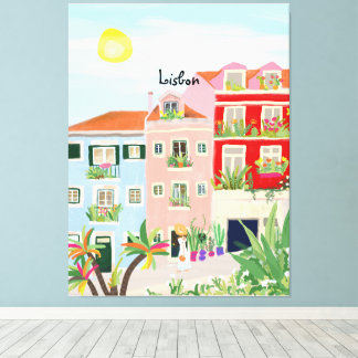 Lisbon travel colourful canvas print