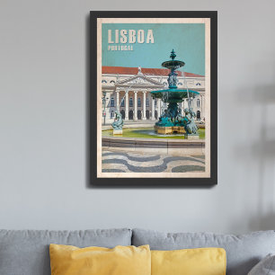 Lisbon Travel Poster D. Maria II Theatre, Portugal