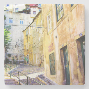 LISBON URBAN STREET COLOR PHOTOGRAPH (MOURARIA) STONE COASTER